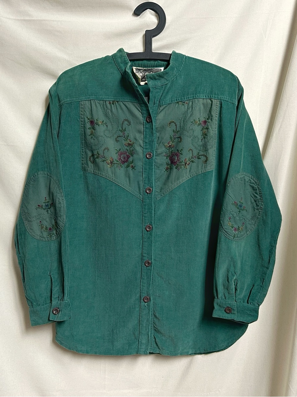 70s Vintage Radley of London Corduroy Blouse Cross Stitch Embroidery Cottage.